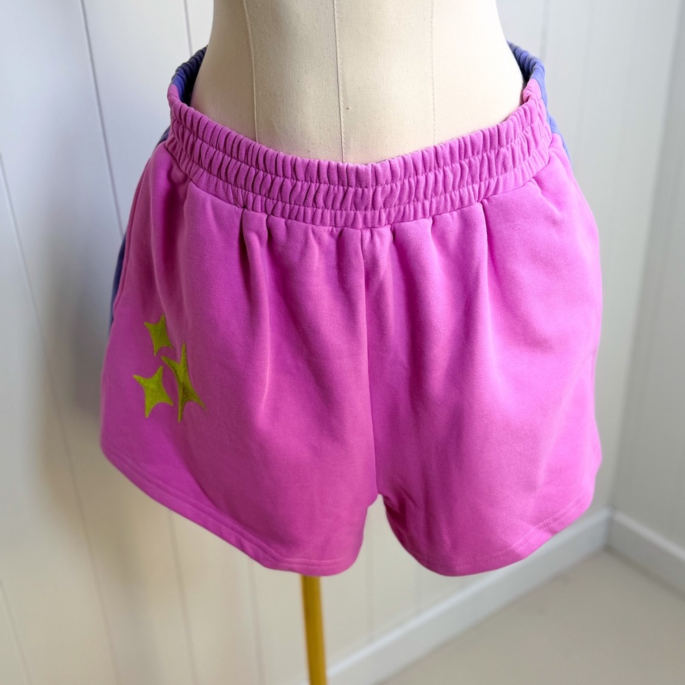 NEW Queen of Sparkles Purple & Pink Colorblock Green QOS Logo Shorts